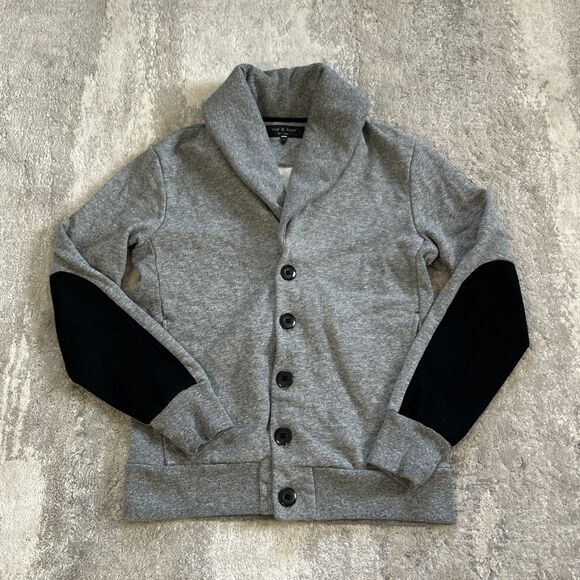 Rag & Bone Cardigan Mens Small Gray Sweatshirt Fleece Lined Shawl Collar Pockets - Picture 1 of 8